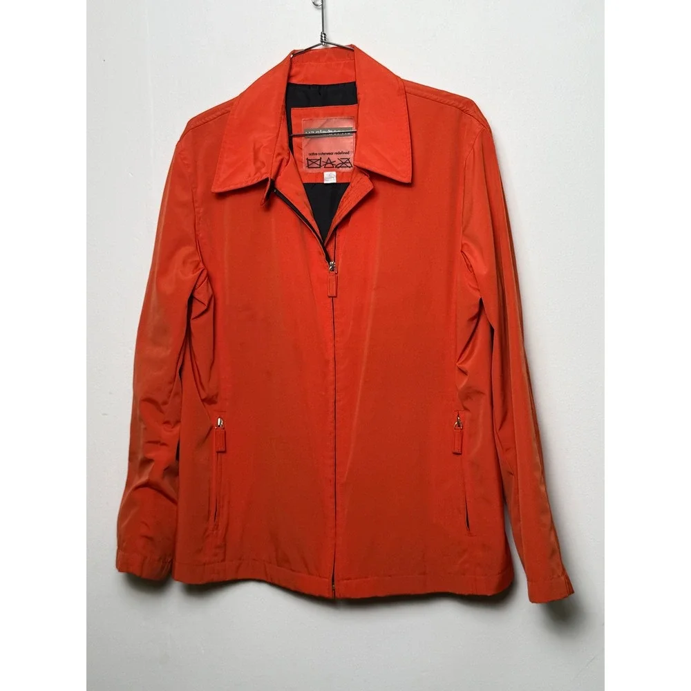 VTG Liz Claiborne Women Orange Lightweight Zip Up Jacket Active Outerwear Size L